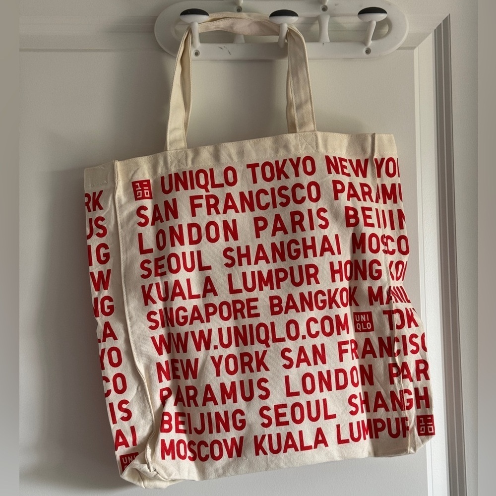 Uniqlo Beige Tote with‎ Red Text